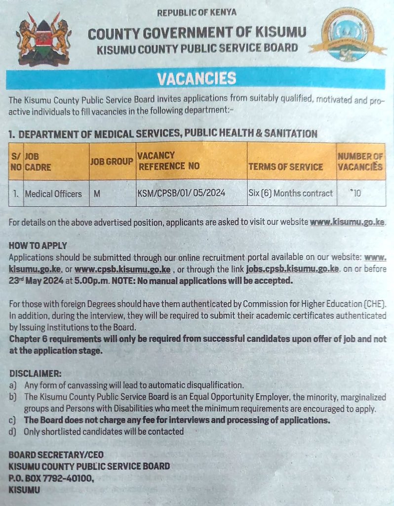 The kakistocratic @KisumuCountyKE is employing 10 doctors on 6 month contract in a wrong job group This is WRONG!! This is future creation of GHOST WORKERS within no time. These terms should be made PnP for job security and a better platform of employer- employee engagement