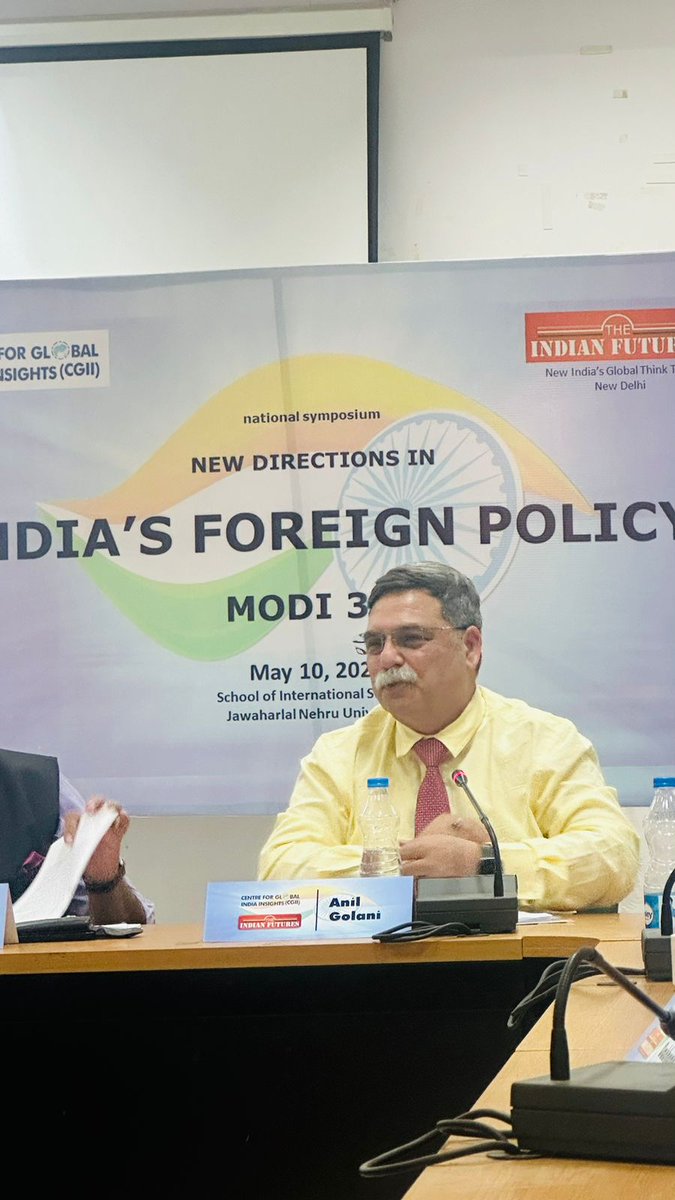 AVM Anil Golani, DG, CAPS was a speaker at the National Symposium on 'New Directions in India's foreign Policy: Modi 3.0', organised by @IndianFutures and @IndiaWritesTGII. He spoke on the emerging Geopolitics and Geoeconomics. 
Distinguished speakers :  @KanwalSibal @anilwad
