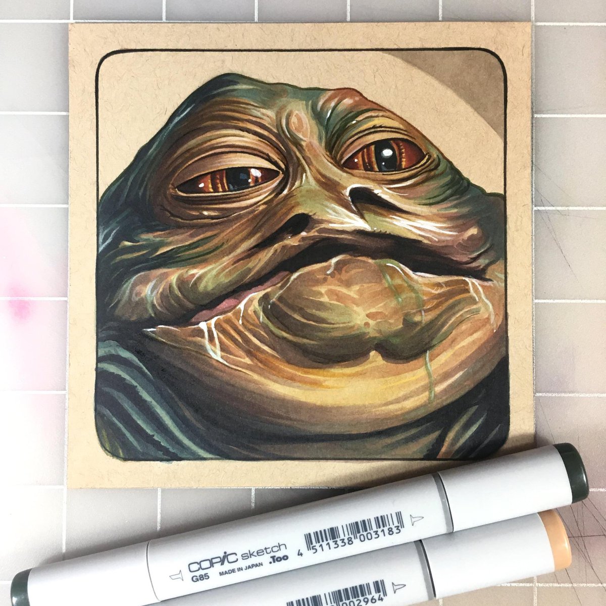 Jabba the Hutt on toned tan paper from this day in 2021 #StarWars