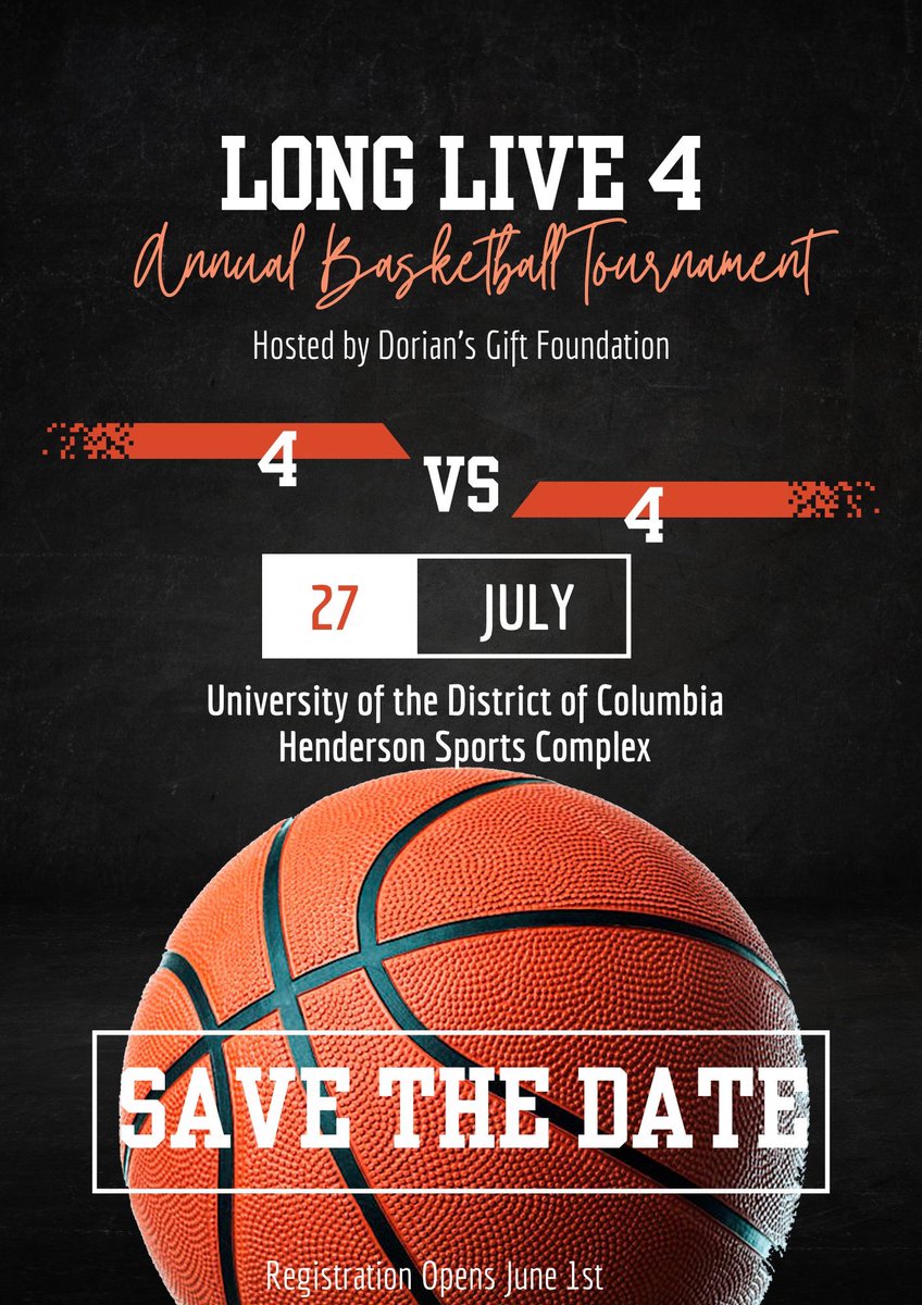 Dorian's Gift Inc. (@doriansgift) on Twitter photo The time is coming Long Live 4 Annual Fundraising Basketball Tournament. Save the Date for July 27 at The University of the District of Columbia Henderson Sports Complex. More information will be made available on June 1st. For any questions Dm or email us at info@doriansgift.org The time is coming Long Live 4 Annual Fundraising Basketball Tournament. Save the Date for July 27 at The University of the District of Columbia Henderson Sports Complex. More information will be made available on June 1st. For any questions Dm or email us at info@doriansgift.org