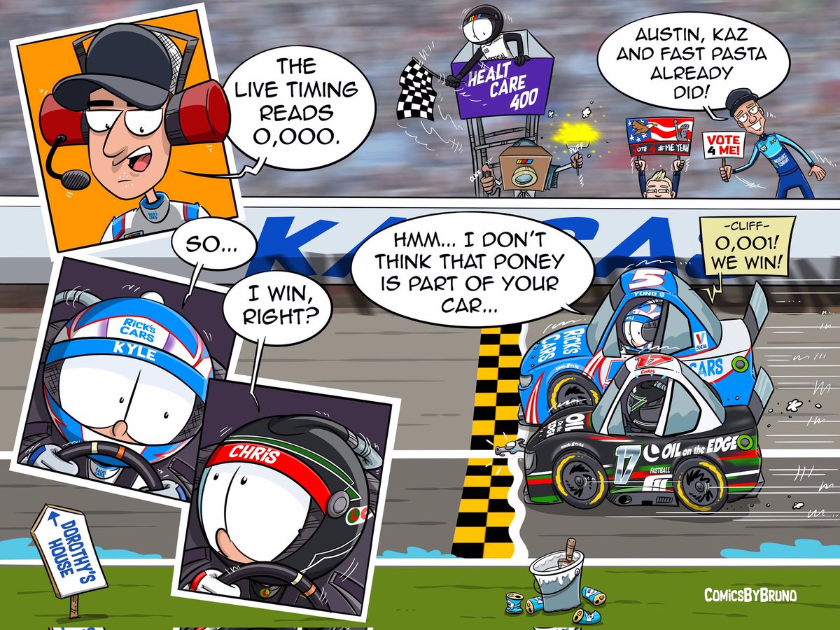 The one about the closest finish in @NASCAR Cup Series history @kansasspeedway. #ComicsByBruno #NASCAR