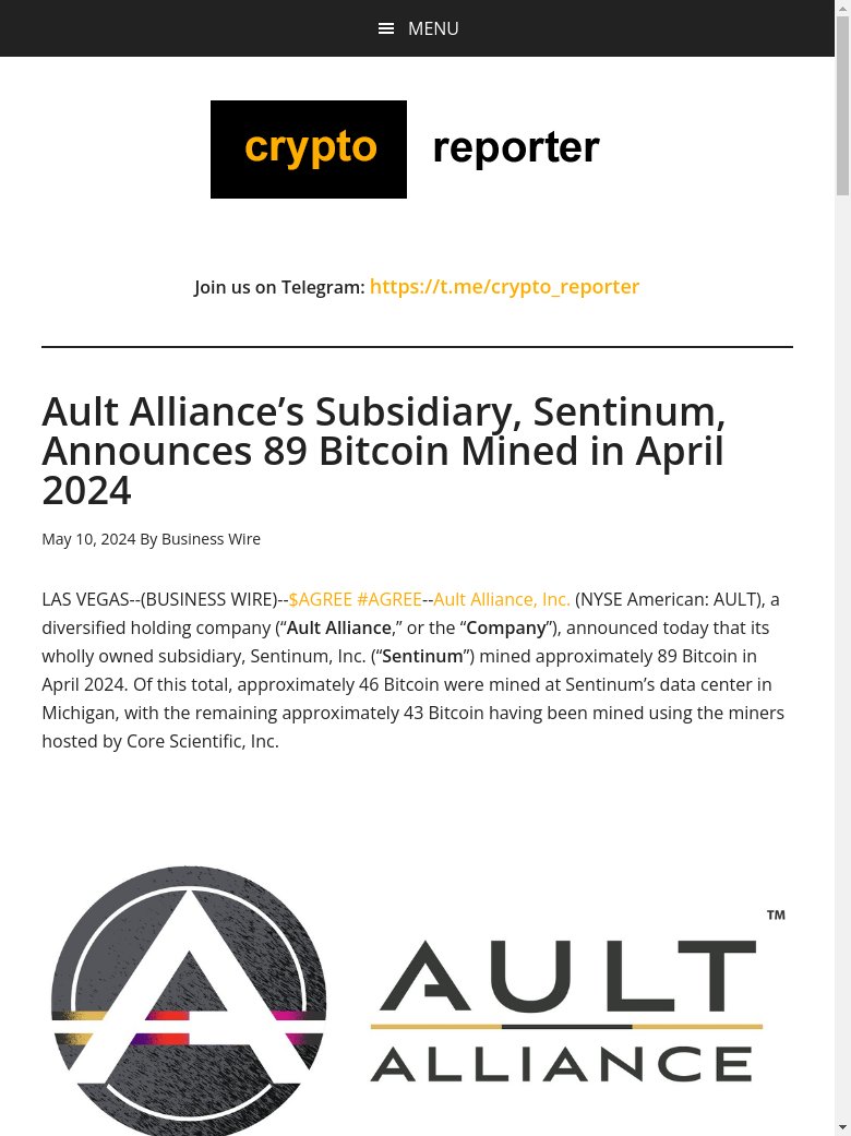 BREAKING NEWS : Sentinums announcement of mining 89 bitcoins in April 2024 could impact Bitcoin price. cryptoeco.net/tw/e558.html #BitcoinMining #AultAlliance #Sentinum'