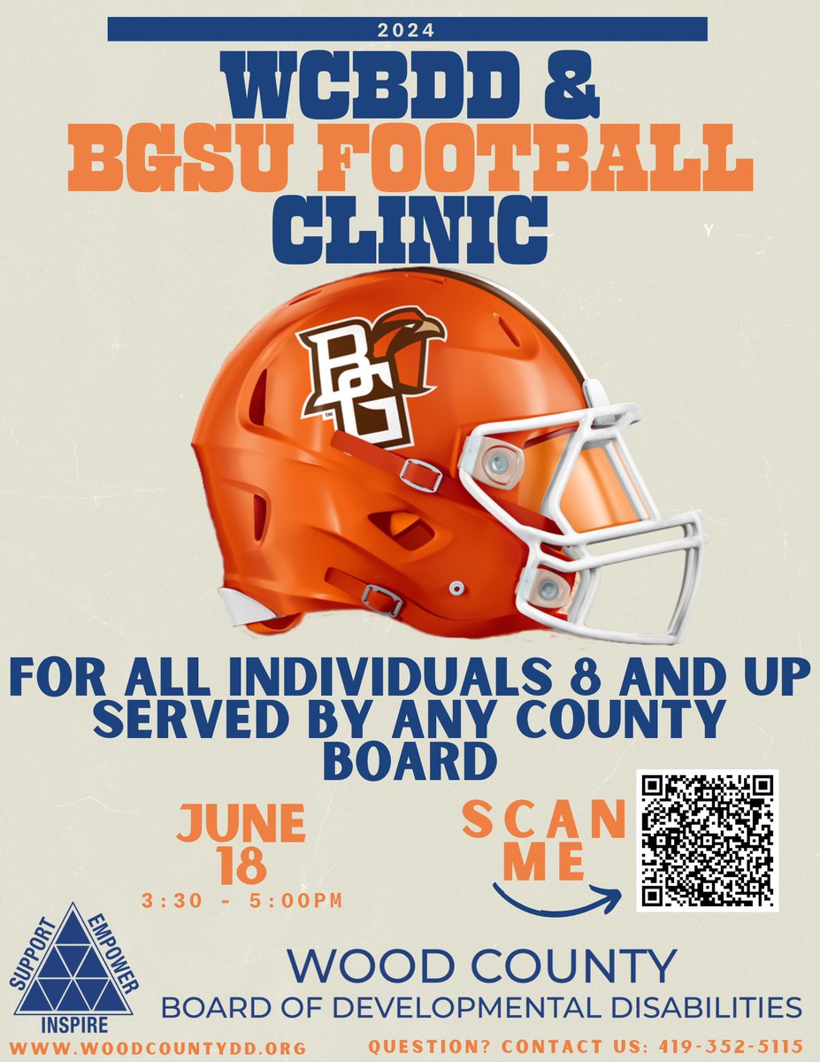 Join our friends at @woodcountydd, along with @CoachLoefflerBG and members of his @BG_Football squad for this awesome football clinic. Open to all individuals aged 8+ and served by any county board of DD!
