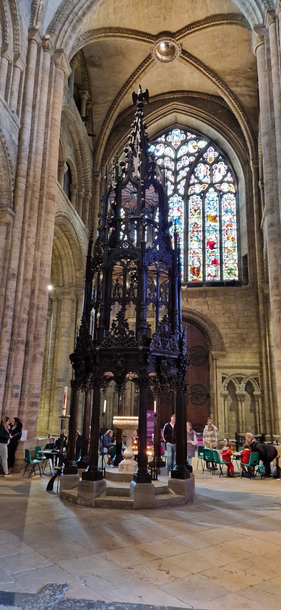 The marble baptismal font and its wooden cover, dating from the post-reformation refurbishment of Bishop Cosin c. 1663 at @durhamcathedral The wooden cover was the work of the Durham architect, James Clement.  #FontsOnFriday