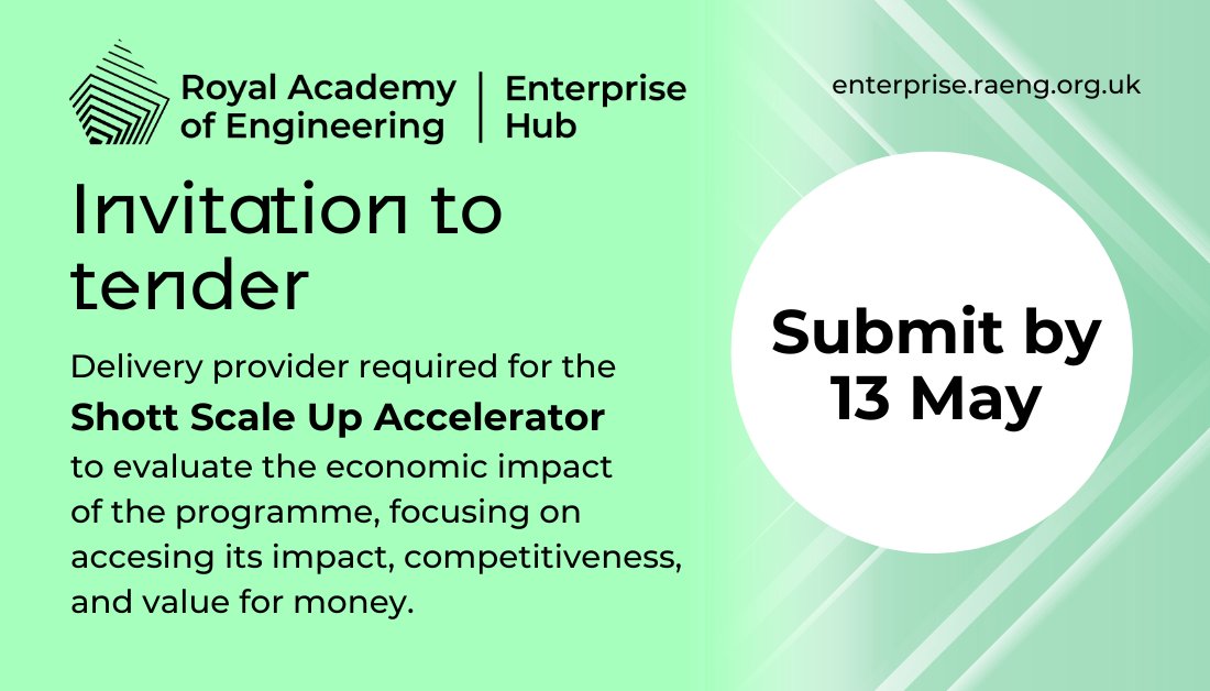 Invitation to tender We are seeking a provider to carry out an economic impact evaluation of the Shott Scale Up Accelerator programme. For more background information and to enquire, visit: raeng.org.uk/about-us/work-… #ShottScaleUp