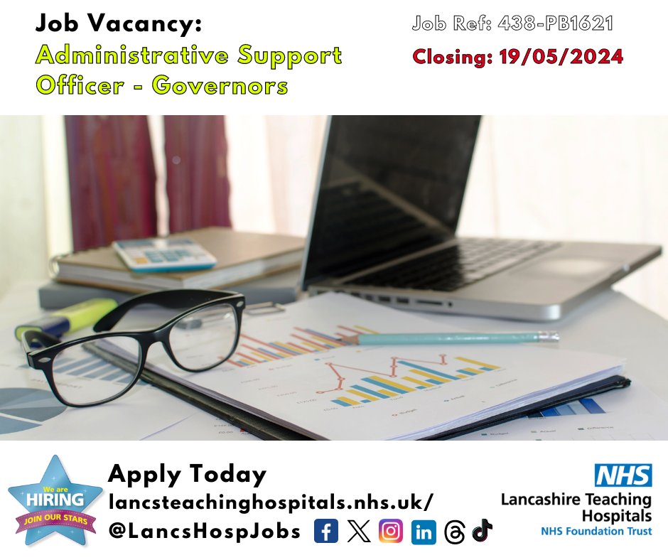 Job Vacancy: #Administrative Support Officer - #Governors

We are delighted to invite applicants to apply for the position of Administrative #SupportOfficer – Governors.

⏰Closes: 19/05/24

Read more and apply: lancsteachinghospitals.nhs.uk/join-our-workf…

#NHS #NHSjobs #Secretary #Preston #Admin