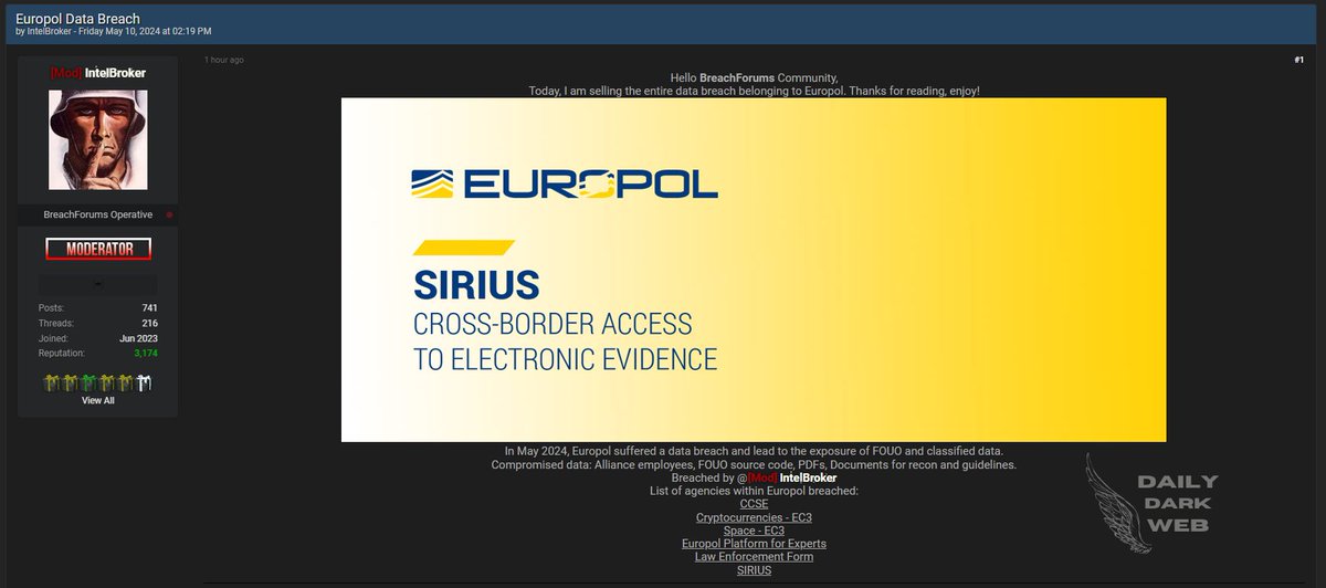 IntelBroker Allegedly Breaches Europol, Exposing Classified Data

dailydarkweb.net/intelbroker-al…

#DarkWeb #cybersecurity #databreach #Europe #Europol #IntelBroker