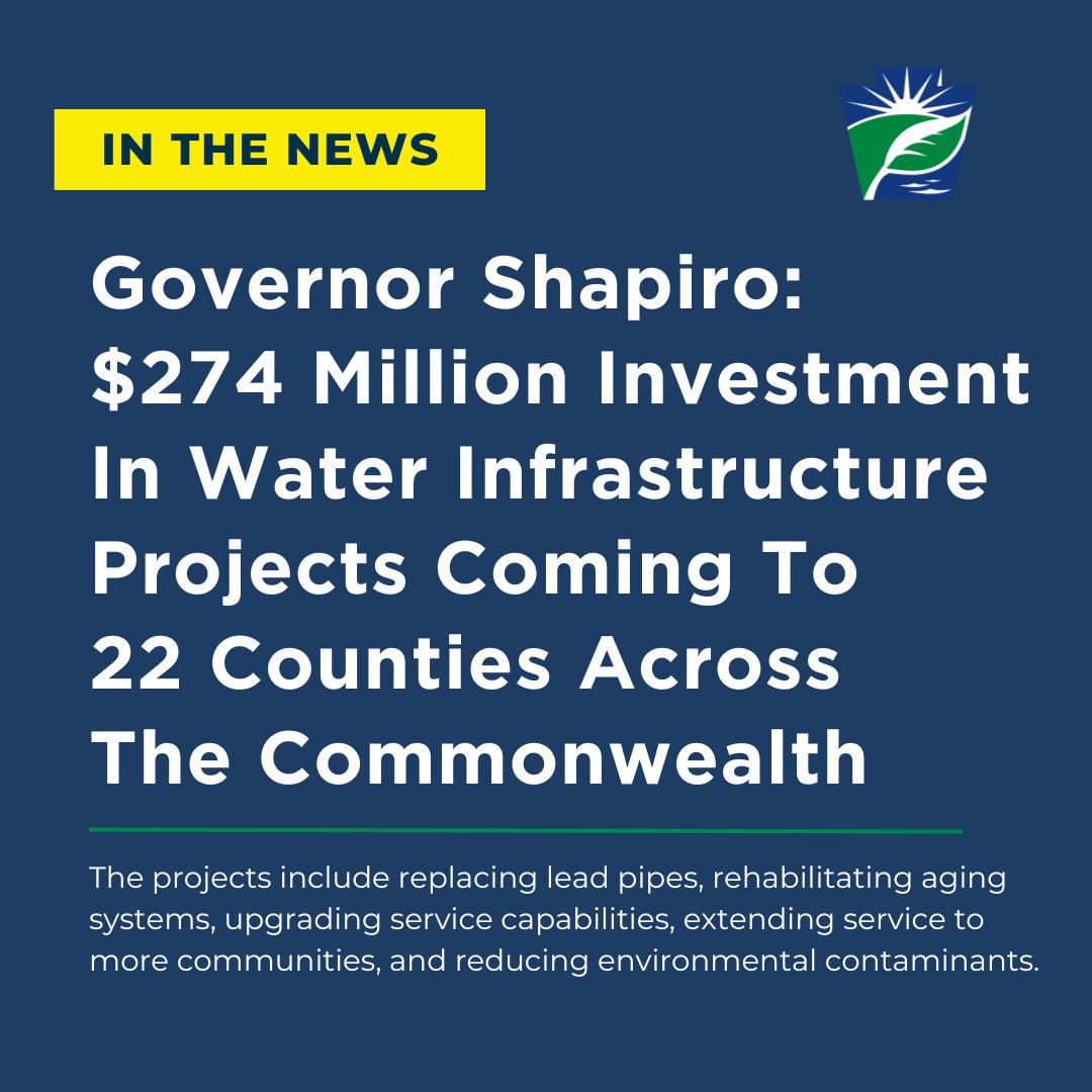 In honor of #drinkingwaterweek and staying true to the commitment of Getting Stuff Done, the Shapiro Administration recently announced the investment of $274 million in water infrastructure projects spanning 22 counties! This marks a total of $12 billion invested in clean water…