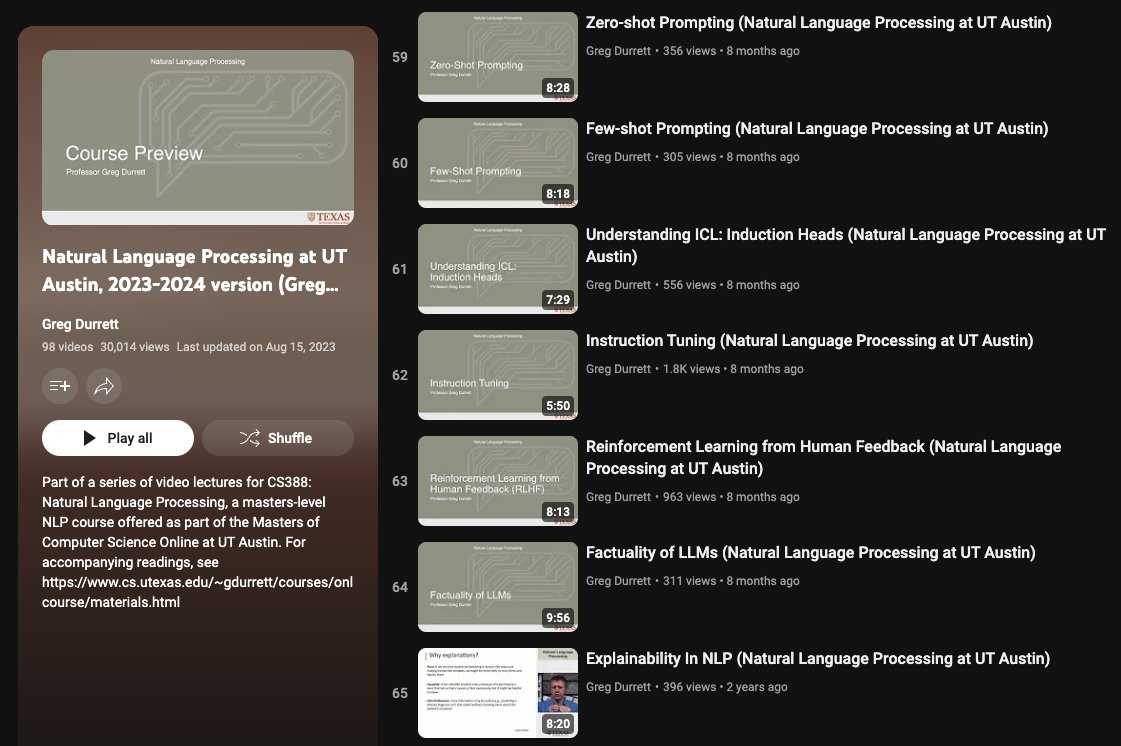elvis (@omarsar0) on Twitter photo CS388: Natural Language Processing
Great list of byte-sized lectures on NLP and LLMs.
It provides nice summaries of modern NLP topics and recent ones like RLHF, instruction-tuning, few-shot prompting, chain-of-thought, and more.
A great resource to catch up on the space. CS388: Natural Language Processing
Great list of byte-sized lectures on NLP and LLMs.
It provides nice summaries of modern NLP topics and recent ones like RLHF, instruction-tuning, few-shot prompting, chain-of-thought, and more.
A great resource to catch up on the space.