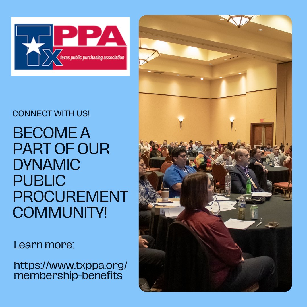 Calling All Public Procurement Professionals in Texas!

Are you ready to elevate your career to the next level? Join TxPPA today and be part of a vibrant community that's all about growth, learning, and connection!

Learn more and join today at: bit.ly/3ye6lBP