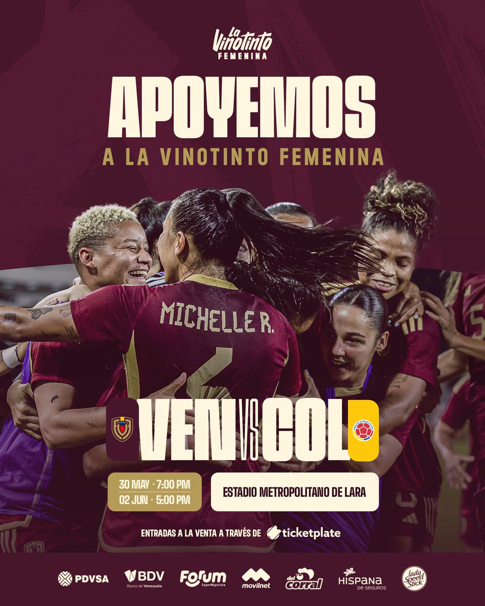 Apoyemos a nuestras chicas en su próximo reto en la doble fecha FIFA de amistosos para enfrentar a Colombia 🙌⚽️ Ya puedes adquirir tus entradas 🎟️🎟️online en fvf.ticketplate.com/checkout/venez… 🗓️Jueves 30-05 y domingo 02-06, 🏟️ Estadio Metropolitano de Lara. Precio de entradas: 3$…