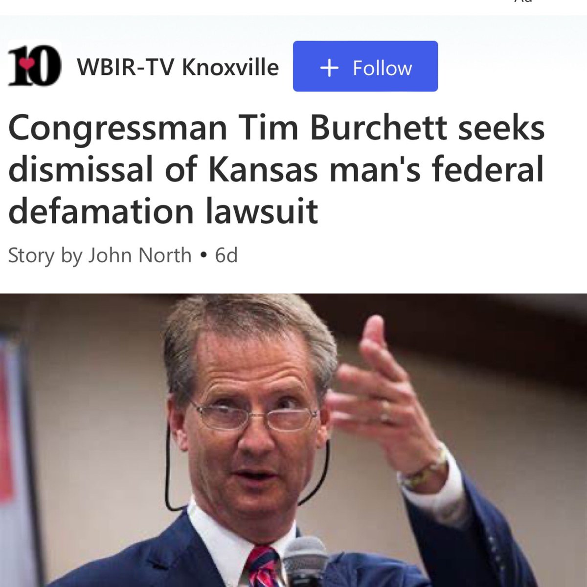 ICYMI — @RepTimBurchett is trying to get the defamation lawsuit against him dismissed after he accused an innocent Chiefs fan of being a mass shooter, left it up for days. His argument is basically because he isn’t in Kansas City it doesn’t count. 🫤🤔 wbir.com/article/news/l…