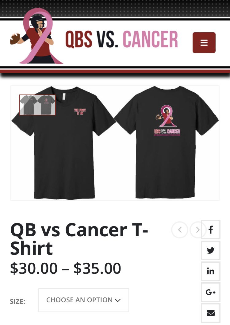 Interested in joining our fight against cancer? You aren’t a D3QB? Past your QB playing days and unable participate in training? Please visit our website and consider purchasing a t-shirt. All profits from t-shirt sales will be divided evenly among the participating QB charities.