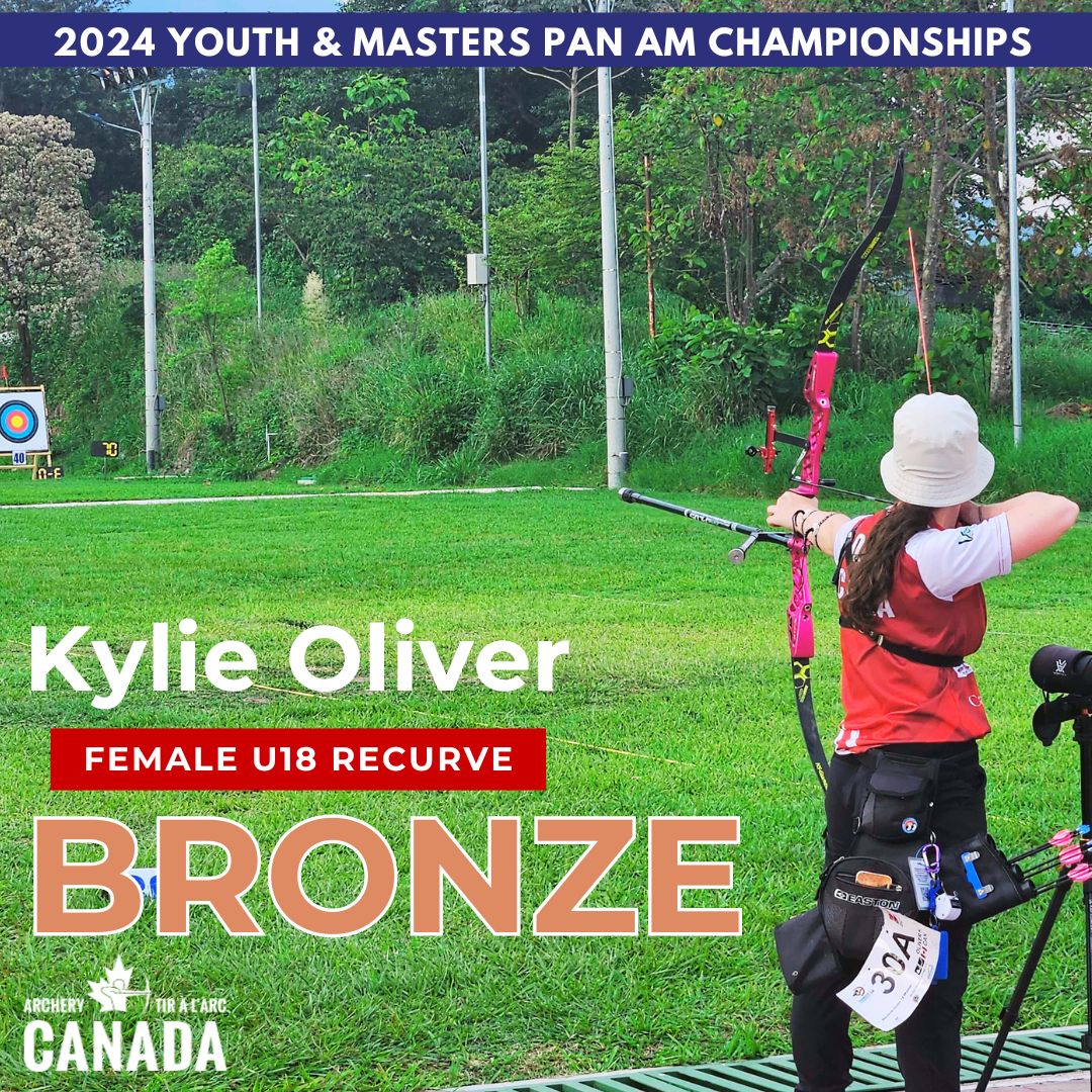 🏹 🥉 Congratulations to Kylie Oliver for winning the bronze medal in the Female U18 Recurve category at the 2024 Youth and Masters Pan American Championships in El Salvador! #TeamCanada #PanAmChampionships #BronzeMedal #ympacGoCanada 🏆