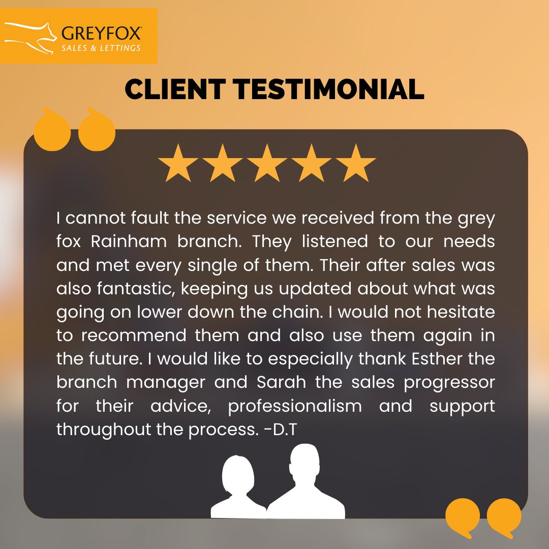 EXCELLENT REVIEW! ⭐️

We are thrilled to receive such a fantastic review from our valued client. Your kind words mean a lot to us, and it has been a pleasure assisting you.👍🏠

#Greyfox #EstateAgents #Property #Testimonial #SatisfiedClient