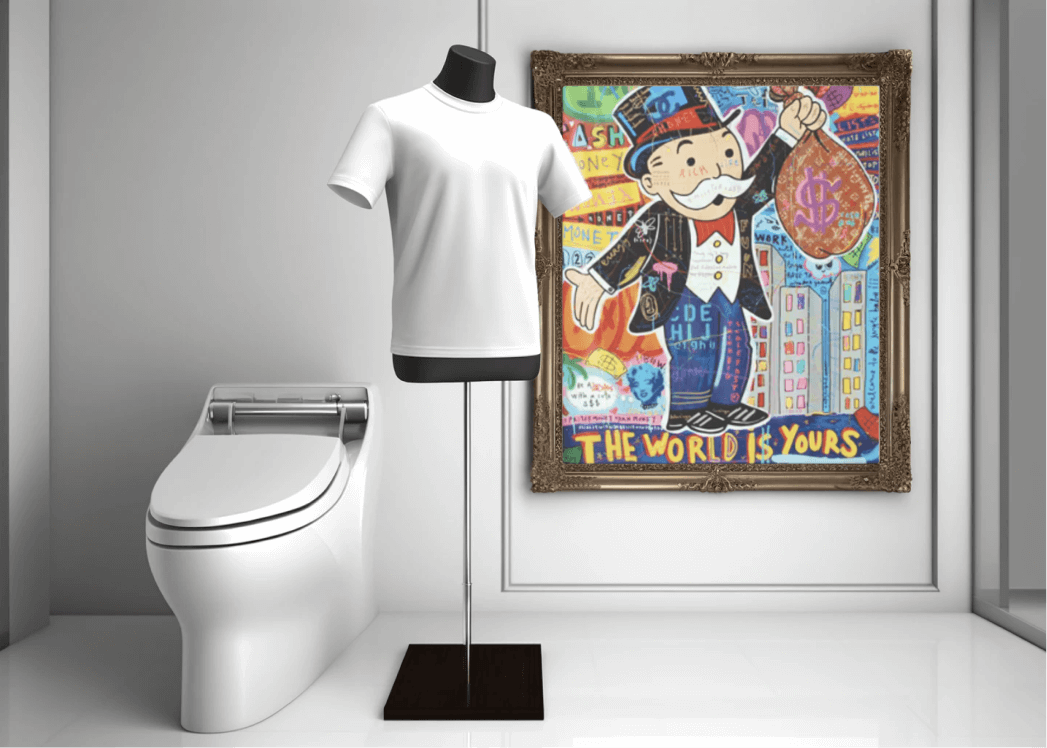 EARNMrewards's tweet photo. PRIZE #16 - The "I Choose Rich" Starter pack 👑

As a wise wolf once said, ‘there is no nobility in poverty’. So we whipped up a pack with the bare necessities for being rich: a designer t-shirt, an Alec Monopoly art piece, and a Japanese heated toilet seat 🚽 https://t.co/HUUNrqppyR