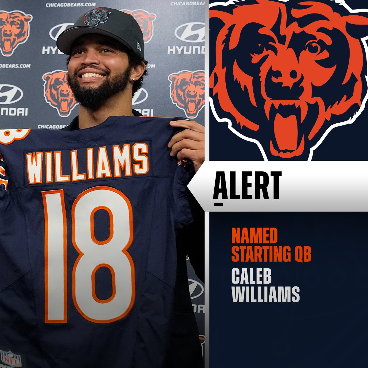Matt Eberflus names Caleb Williams as Bears starting QB.