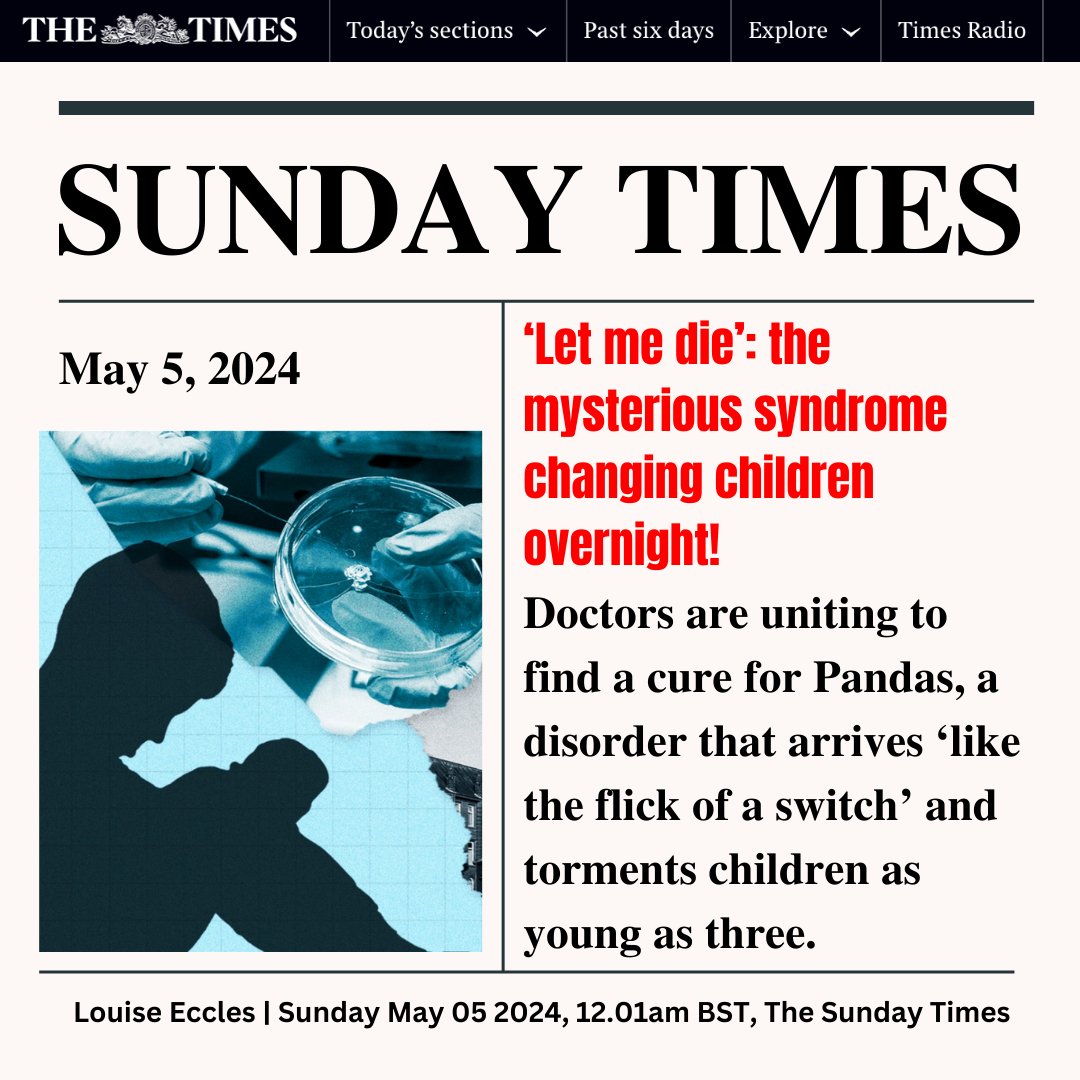 𝗜𝗙 𝗔 𝗖𝗛𝗜𝗟𝗗 𝗖𝗛𝗔𝗡𝗚𝗘𝗦 𝗦𝗨𝗗𝗗𝗘𝗡𝗟𝗬 𝗢𝗩𝗘𝗥𝗡𝗜𝗚𝗛𝗧 𝗧𝗛𝗘𝗡  𝗣𝗟𝗘𝗔𝗦𝗘 𝗖𝗢𝗡𝗦𝗜𝗗𝗘𝗥 𝗣𝗔𝗡𝗦/𝗣𝗔𝗡𝗗𝗔𝗦!

𝗟𝗜𝗡𝗞 𝗧𝗢 𝗔𝗥𝗧𝗜𝗖𝗟𝗘: thetimes.co.uk/article/d2c071…

#PANSPANDAS #panspandasawareness #mustread  #medicalnews #sundaytimes #helpchildren #NOW