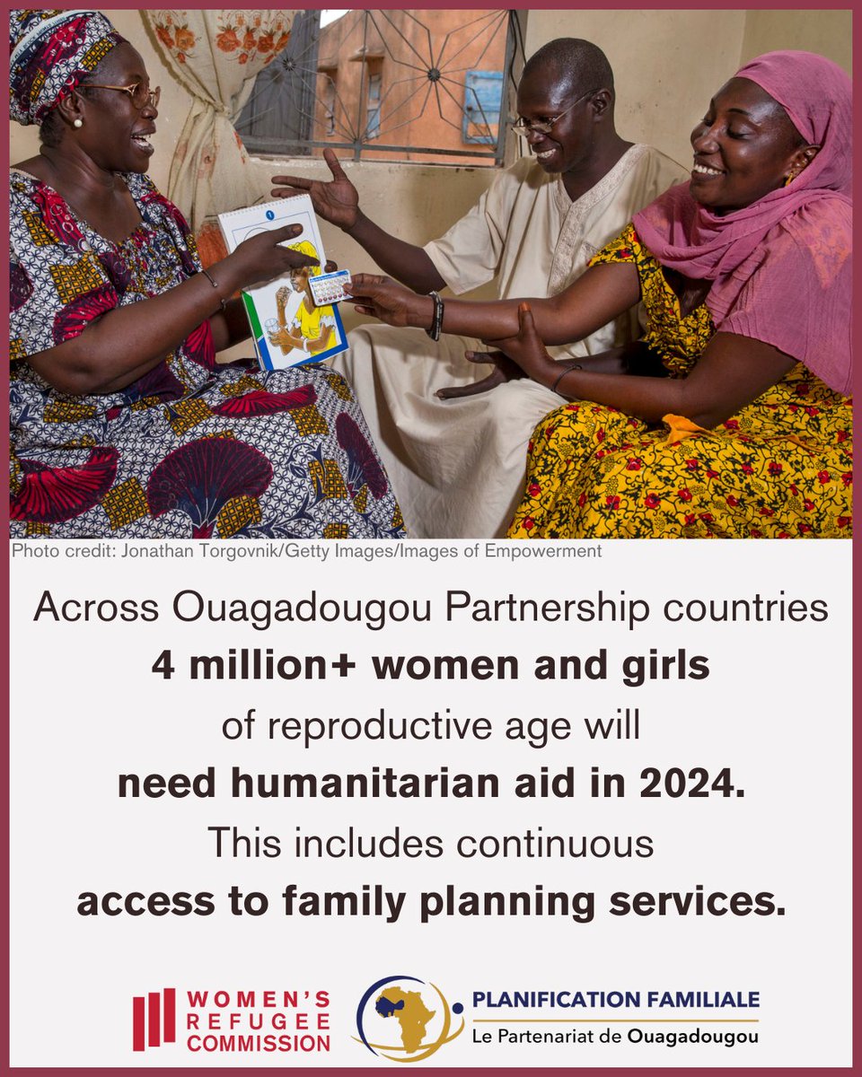 17 million people need humanitarian aid in Ouagadougou Partnership countries in 2024. @‌wrcommission @pouagapf developed recommendations to ensure lifesaving family planning services remain available during crises. Read: womensrefugeecommission.org/research-resou…