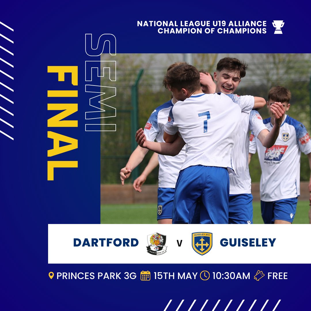 🏆 | @GuiseleyAcademy booked their place in the Champion of Champions Semi-Final with a 1-0 win at FC United this week 👏 They will head to Dartford for a 10:30am kick-off on Wednesday for a place in the final, good luck lads! #GAFC #GuiseleyTogether
