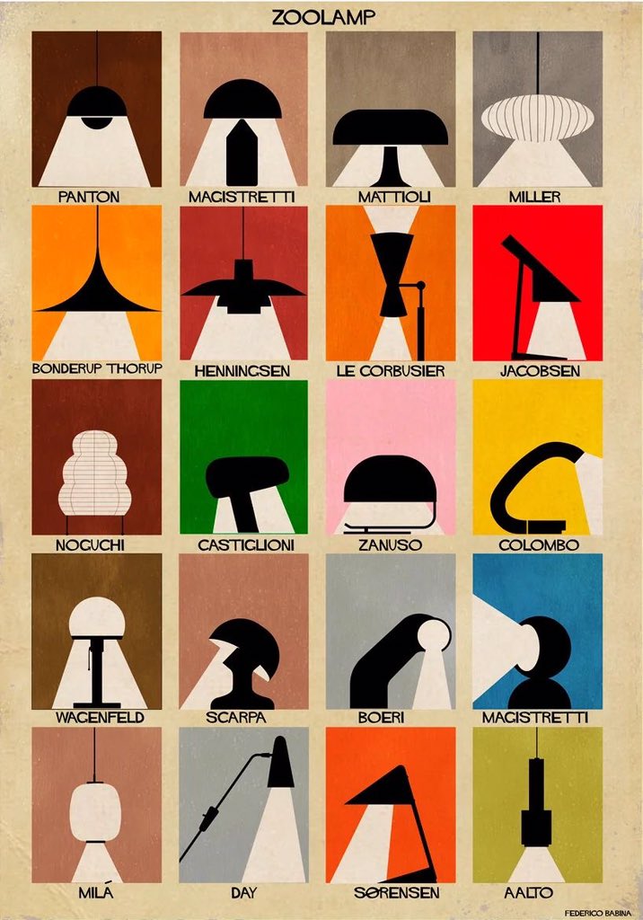 Iconic designer lamps illustration by Federico Babina