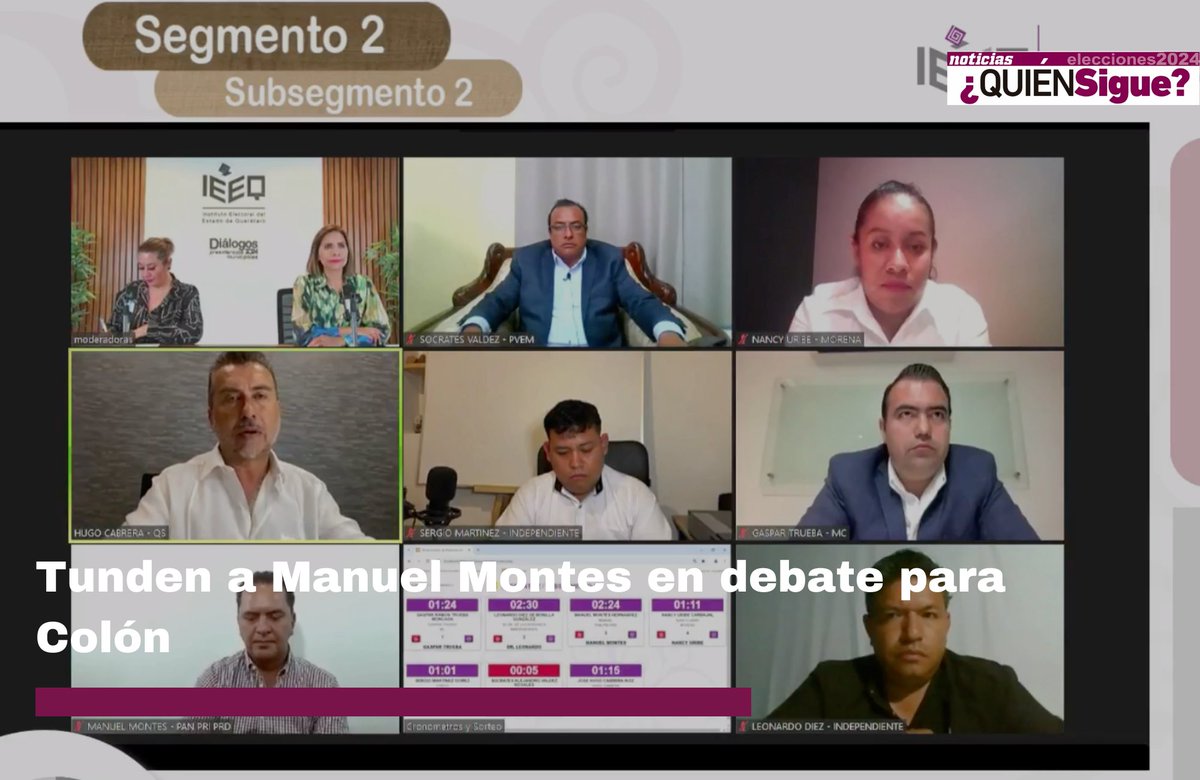 #QUIÉNSIGUE | 👤👇El IEEQ y la UAQ llevaron a cabo un nuevo ejercicio de “Diálogos”; esta vez, entre los candidatos a la presidencia municipal de Colón, donde el aspirante del PAN, PRI y PRD, Manuel Montes fue blanco de críticas noticiasdequeretaro.com.mx/2024/05/10/tun… #NOTICIASDEQUERETARO