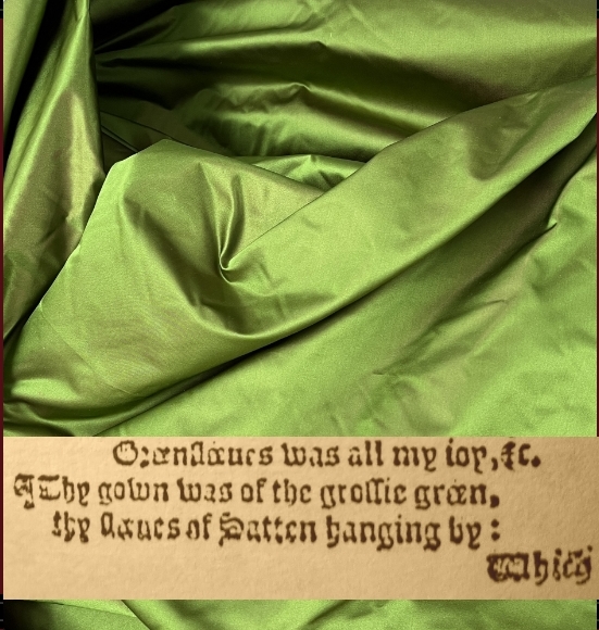 #Greensleeves update!
We have found silk satin for Greensleeves' 'gown..of the grossie green...sleeues of Satten hanging by'
Now to decide what the gown looks like...
With thanks to @SocAntiquaries 
#tudor #tudors #earlymusic #earlymodern #silk #16thC