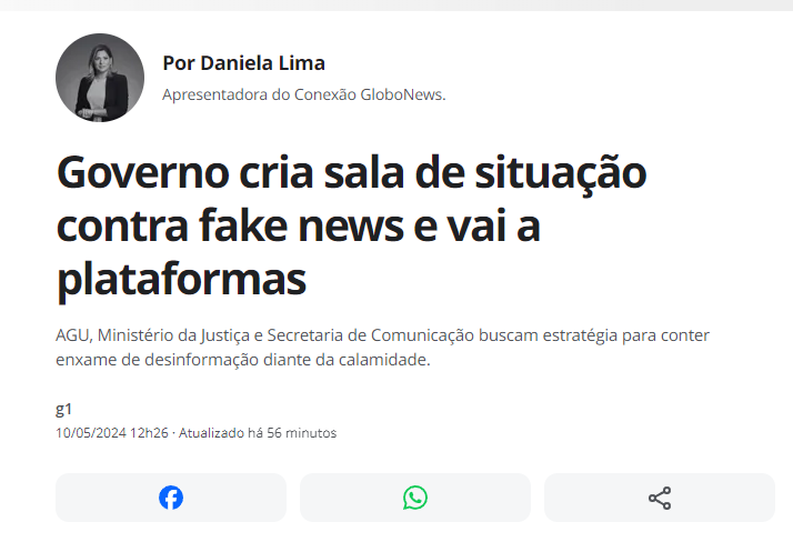 A militante de redação petista da Lula News anuncia mais um Ministério da Verdade. Veja que interessante: não é mais o Judiciário que está à frente à repressão de opiniões nas redes. Agora, a iniciativa é do Executivo. Em outras palavras: o governo está utilizando a sua…