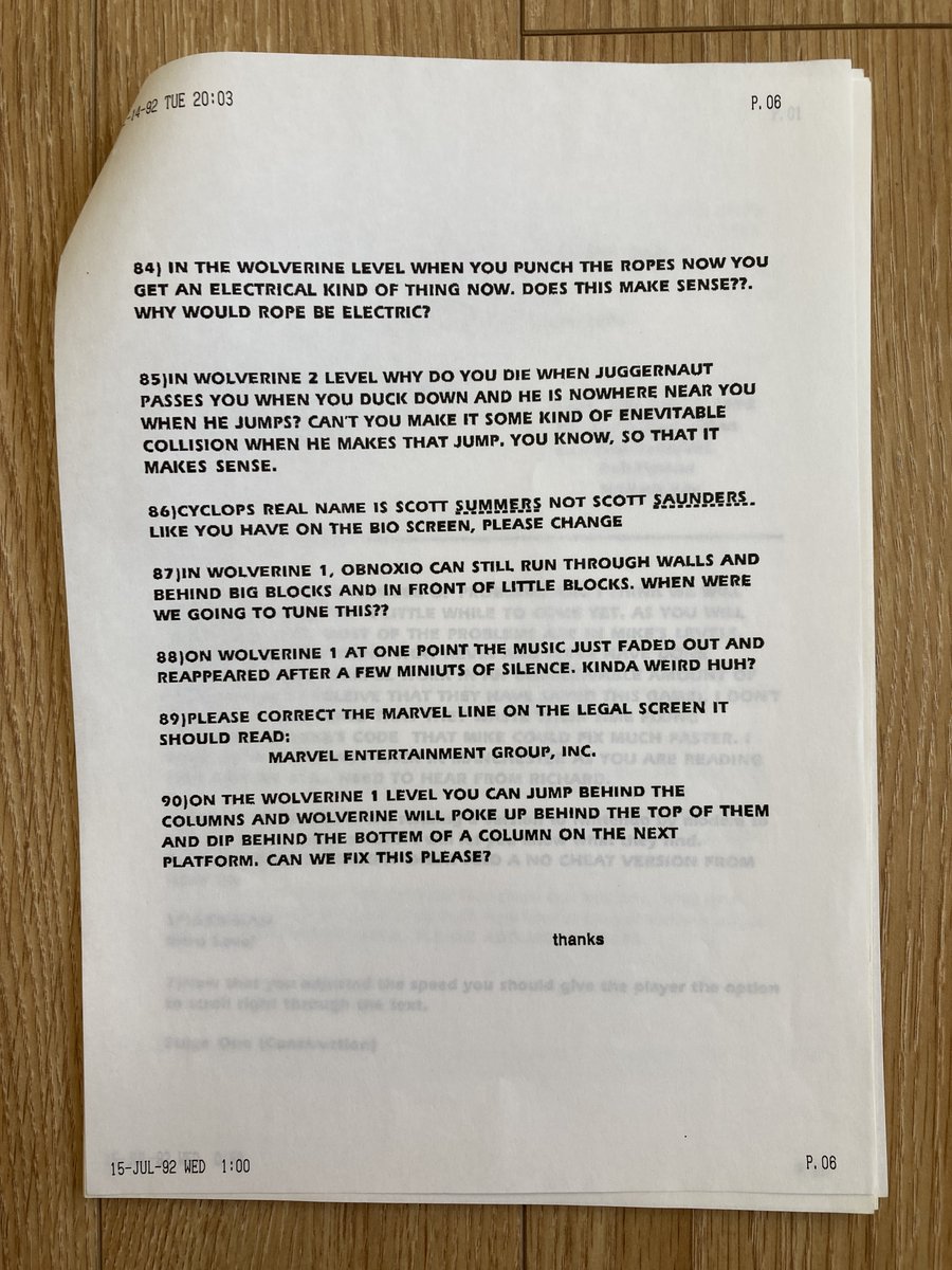 KevEdwardsRetro's tweet photo. The final two pages from the FAX FROM HELL. Anyway, we got the game out in time. Sure, the gameplay was harsh on some levels, but we were under a lot of pressure and had no time to tune the playability as we would have liked. I hope your production people aren't like this! https://t.co/xWzlxYSCOm