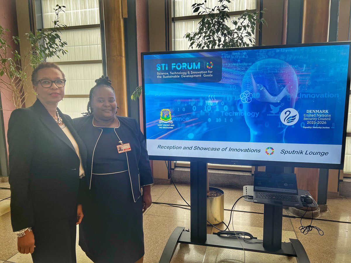 H.E. Ms. Inga Rhonda King, Co-Chair of the STI Forum, with Ms. Katrina Coy of the Union Island Environmental Alliance of SVG at the UN Innovators showcase and Reception held yesterday at the United Nations.