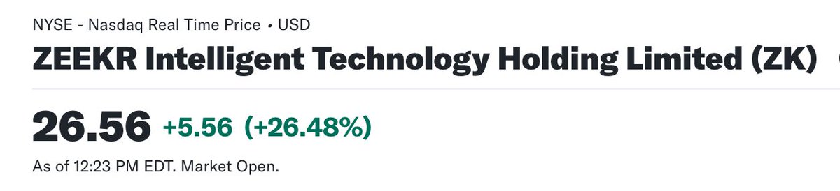 $ZK Zeekr opens at $26. $TSLA $RIVN $VFS $GM $F $LCID $NIO $XPEV $PSNY $LI