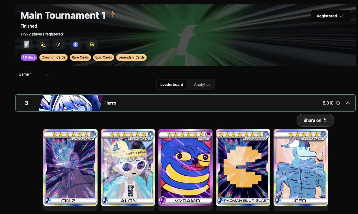 OMG!😭Can't believe I won ! Thank you <a href="/fantasy_top_/">fantasy.top</a>  team ! ❤️ keep doing the great work. 💪💪💪🚀🚀🚀

Never fade #1 Blast Dapp giving 50 ETH to each person in the top 3 of Main Tournament 1, sources.