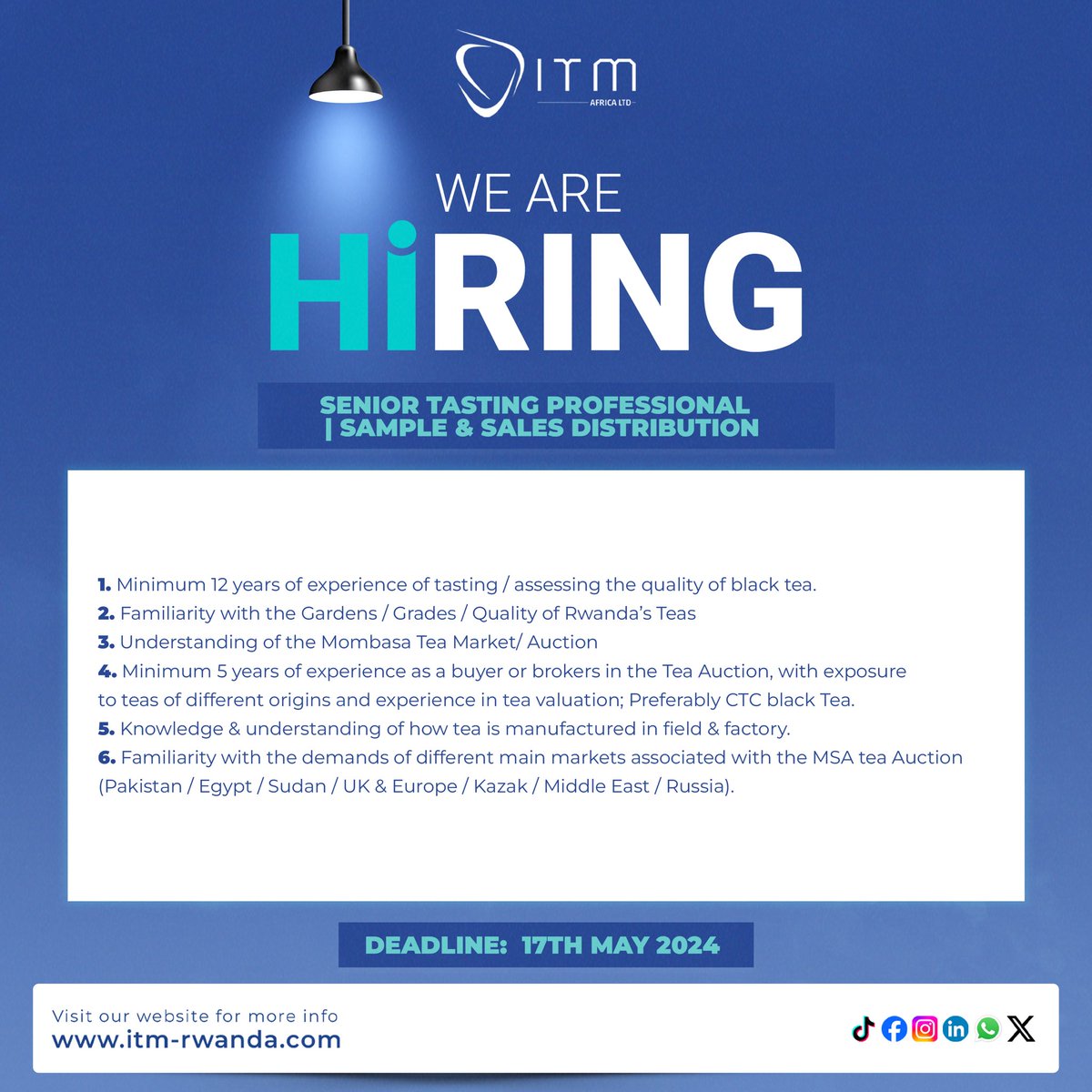 🆕JOB OPPORTUNITY WE ARE LOOKING FOR: Position: Senior Testing Professional-Sample&Sales Distribution APPLY HERE: docs.google.com/forms/d/e/1FAI… #Recruitment #HR #Job #jobinrwanda #jobsforyou #itmrecruits #jobsforyou