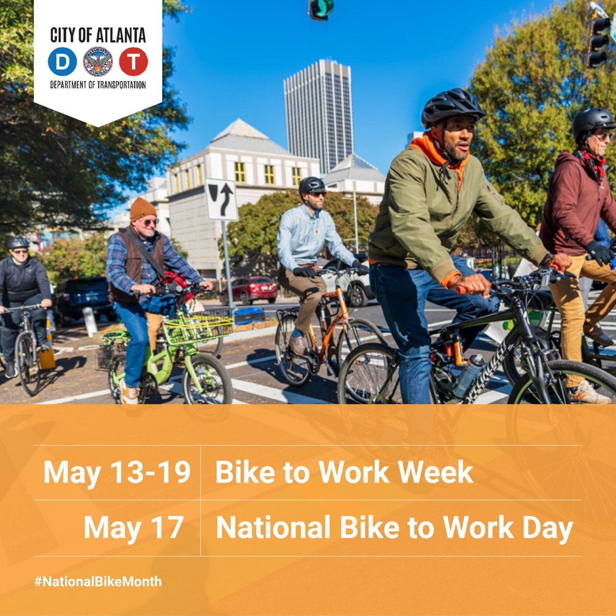 Get ready for Bike to Work Week, starting Monday, May 13! Join in for a perfect opportunity to support environmentally friendly transportation, convert your regular commute into a health benefit, and walk into work with an endorphin boost.
#BiketoWorkWeek #NationalBikeMonth