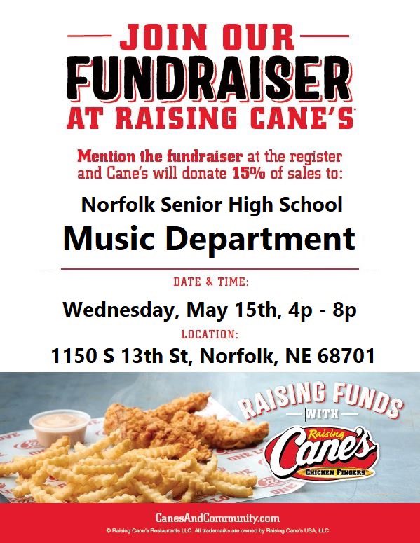 Too busy at the end of the school year to make dinner? Come out and support the music department by getting some Cane’s next Wednesday! #npspanthers