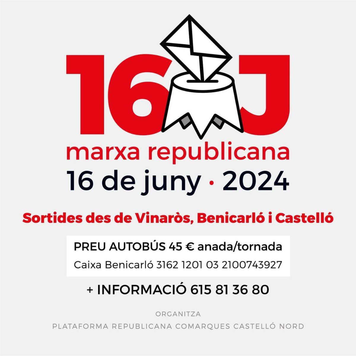 Atención Benicarló i Castelló. Información para el traslado a #Madrid #MarchaRepublicana16J #FelipeVIElÚltimo 👇