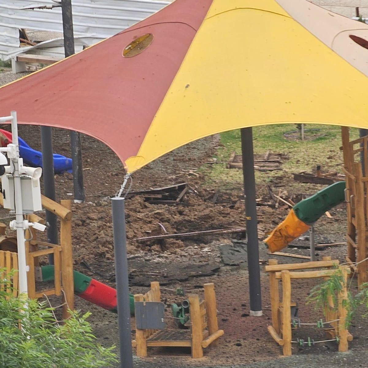 Este es un parque de niños en la ciudad de Be’er Sheva, en el sur de Israel. Los niños debieron correr a refugiarse debido al lanzamiento de cohetes de Hamás. Esta es la realidad de nuestros niños.