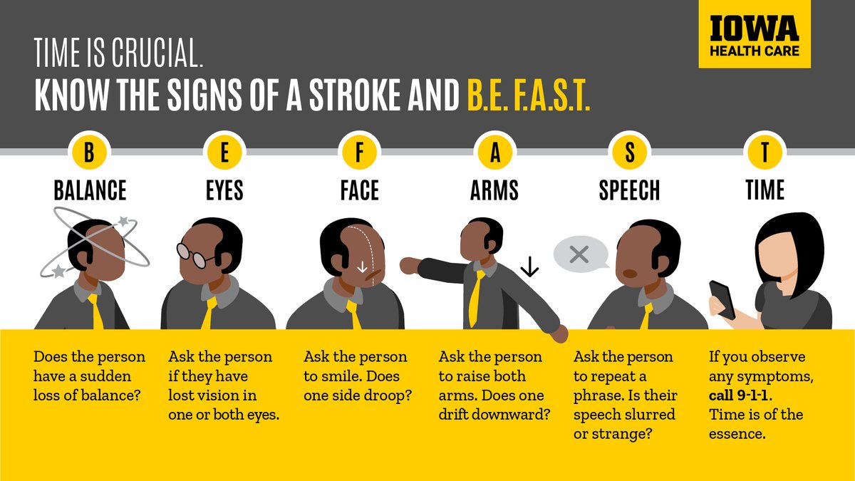 Time matters when someone is having a stroke, which is why it’s important to BE FAST. The most important thing you can do if someone near you might be having a #stroke is to call 911. Learn more about how to BE FAST: spr.ly/6016jaIc2  #StrokeMonth
