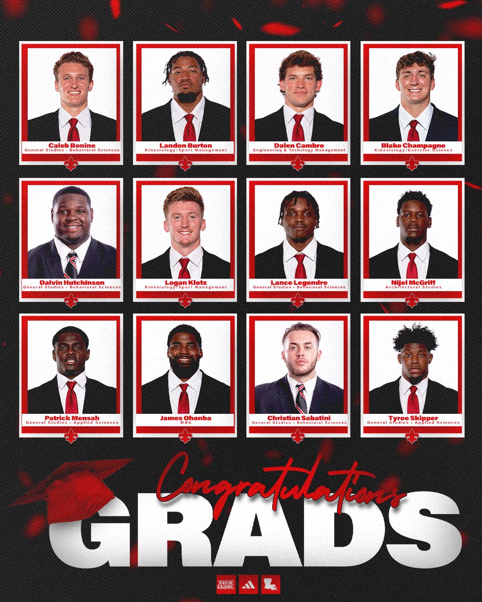 🎓🎓🎓 Congrats to our 1️⃣2️⃣ Ragin' Cajuns on graduating this weekend! #cULture | #GeauxCajuns