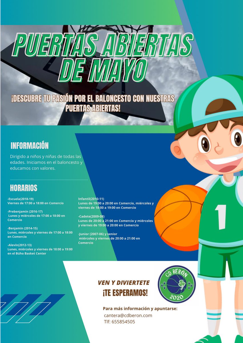 BeronClub's tweet photo. Si quieres descubrir tu pasión por el baloncesto, a partir de 13 de mayo , contacta con nosotros!!!!🏀
Te esperamos 😊 https://t.co/r01rozERfj