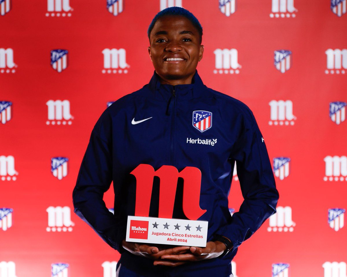 Rasheedat Ajibade @Rasheedat08 has been named as Atletico de Madrid Feminino’s Player of the month for the third month in a row! April Stats 🏟️: 4 Games ⚽️: 2 Goals 🅰️: 1 Assist ⭐️: 3 MVP of the match awards. #RASH #TheGirlWithTheBlueHair