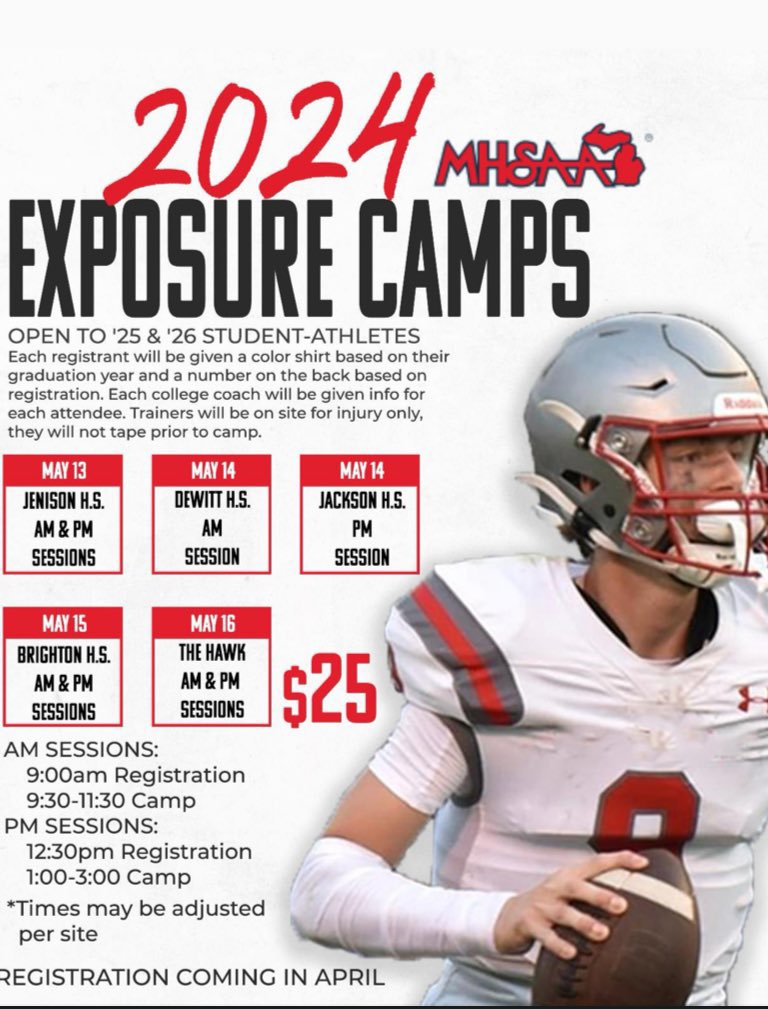 raphfinjap's tweet photo. I will be attending the May 14th MHSAA Exposure Camp at Jenison for the AM session. Extremely excited to compete and meet some coaches! @MaroonGiantsFB https://t.co/dbSqQ2imBU