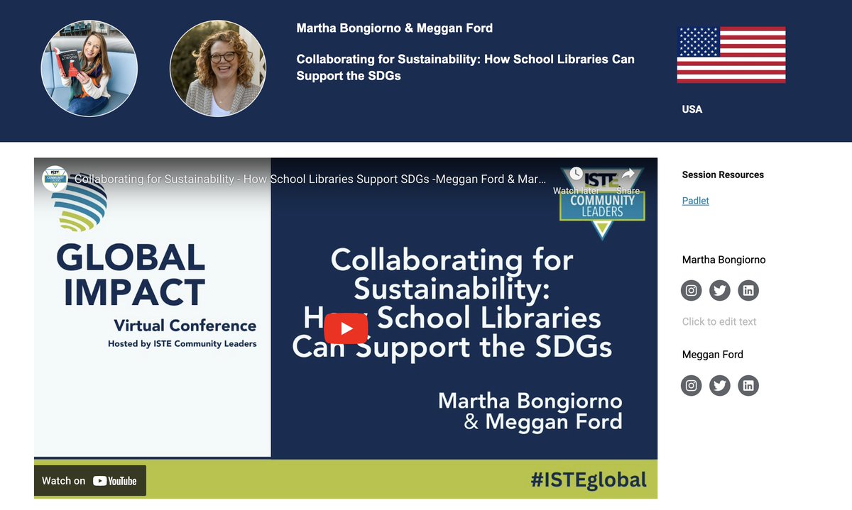 #Libraries, #SDGs, #collaboration...wait, for our math friends

📚 + 🌎 +🤝 = @MrsBongiornoEdu @msfordfierce at the #ISTEGlobal Impact Conference: bit.ly/ISTEglobal11 

Come learn w/ us😍

💻All sessions #globalimpact: bit.ly/Global-Impact-… 

Going to #ISTELive? Say 👋 now!