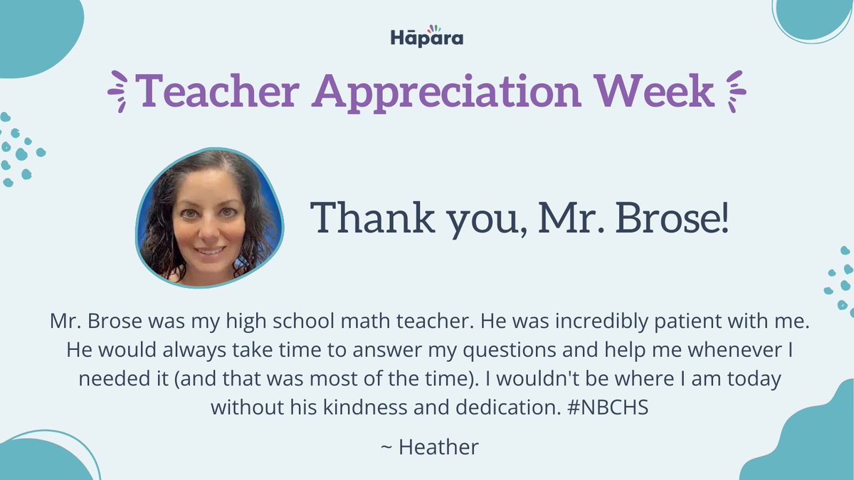 Hāpara team member Heather would like to thank her high school math teacher!  

#TeacherAppreciationWeek #ThankATeacher #mathteachers #canadianteachers