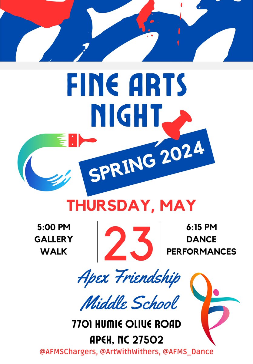 Fine Arts Night @AFMSChargers is less than TWO WEEKS away! @afms_dance @AFMSPTSA