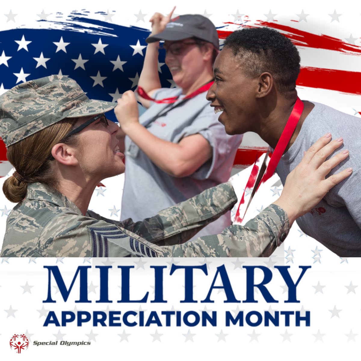 🎖️ Join @SpecialOlympics in honoring our brave military members 🇺🇸 & their spouses 💑 during #MilitaryAppreciationMonth! 💪 #Army #Navy #AirForce #CoastGuard #Marines #SpaceForce #NationalGuard 🎖️