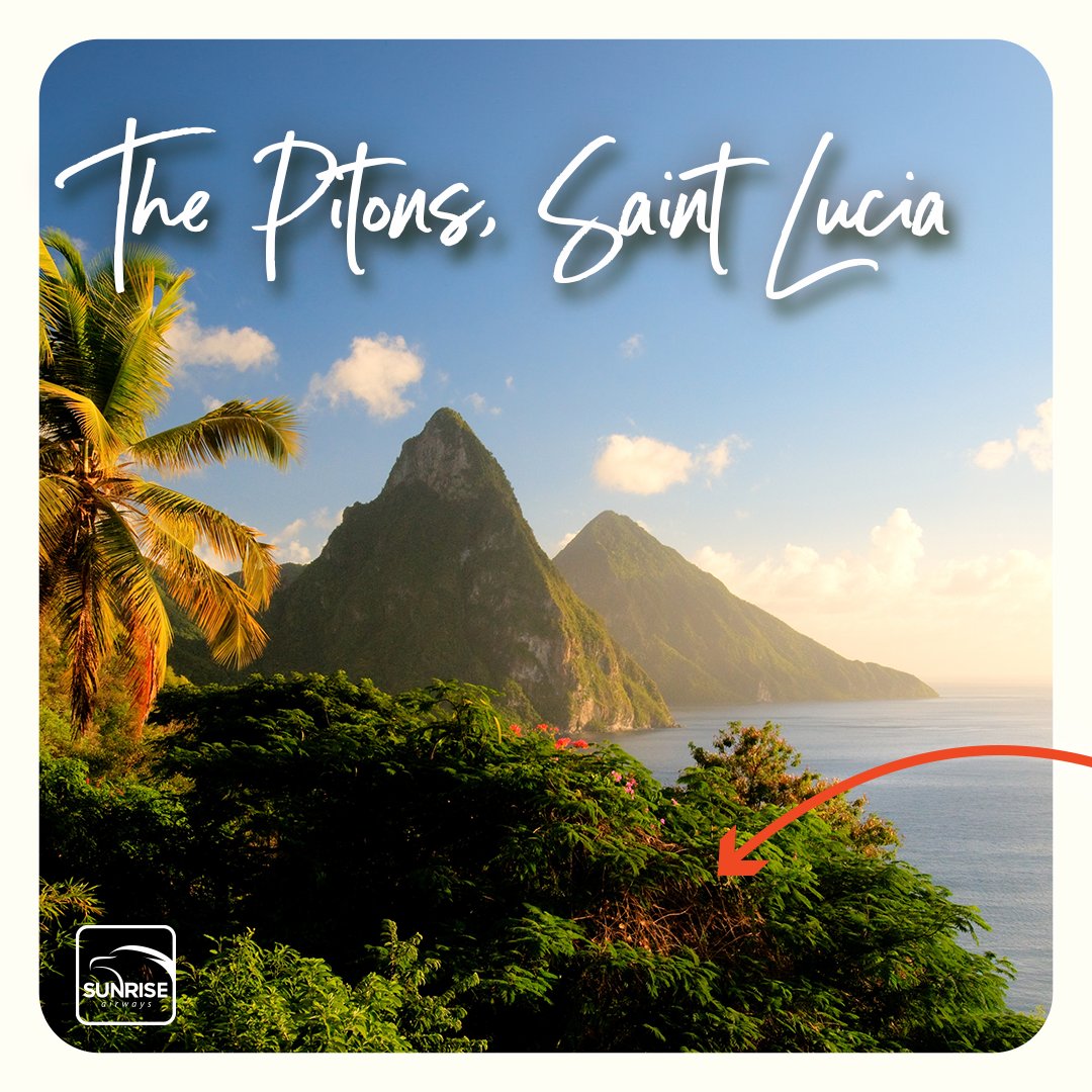 Our new destination is…🥁🥁🥁
Saint Lucia! Our newest getaway, where the picture-perfect views of The Pitons await.
Book now at sunriseairways.net 

#WeFlyToConnectPeople #sunriseairways #SaintLucia #travel #vacation #flights #Caribcation #TravelSaintLucia