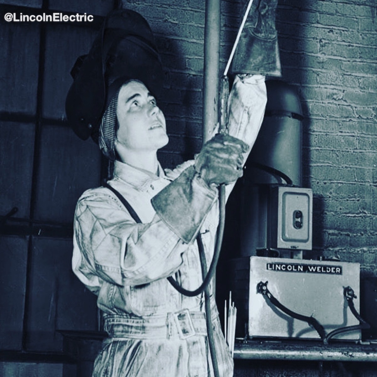 Flashback Friday® - Mrs. Alfred L. Johnson, the first female graduate in arc welding of the Witt Trade School in Decatur, IL, in March 1943. #HappyMothersDay #FlashbackFriday #WeldRed #WeldRedNation