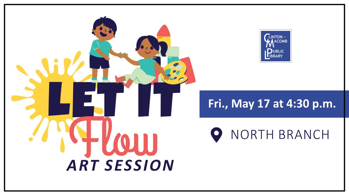 Children, ages 6-12, are welcome to free their inner creativity at this open-ended art session at the North Branch on Fri., May 17 at 4:30 p.m. Call (586) 226-5083 or register online: cmpl.libnet.info/event/10325395