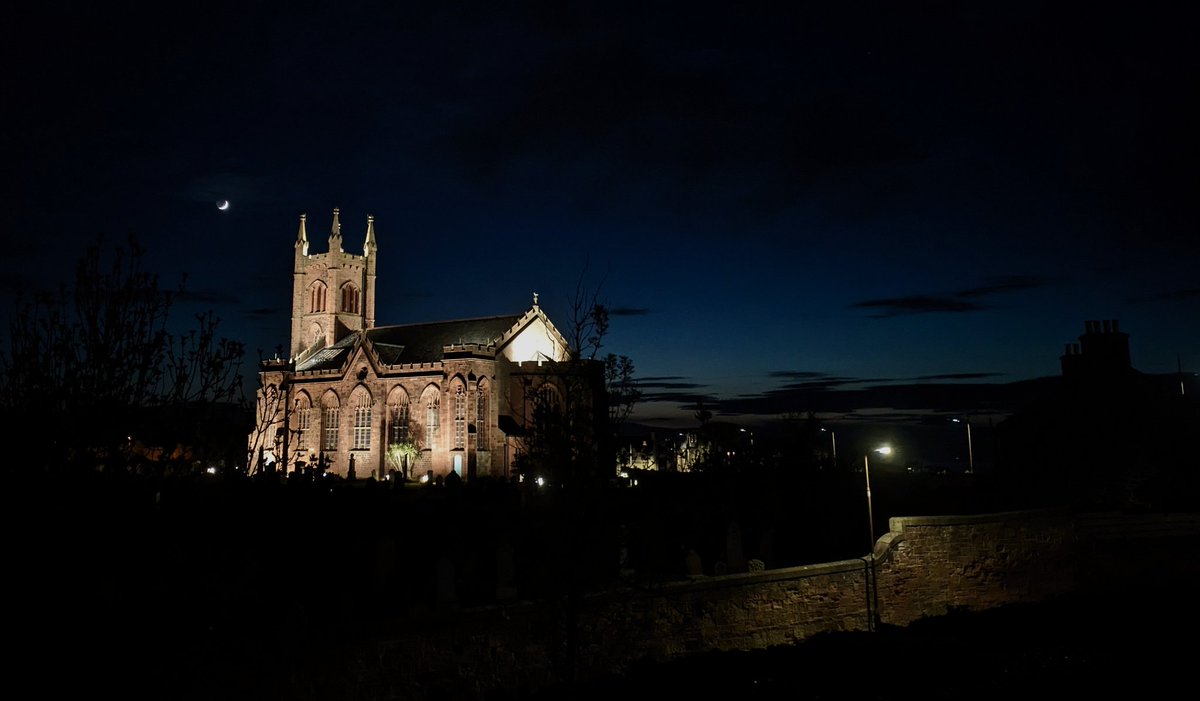 Dunbar Parish Church, the 'afterglow' and crescent moon, 2300hrs.